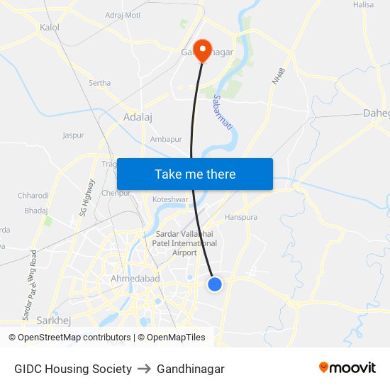 GIDC Housing Society to Gandhinagar map