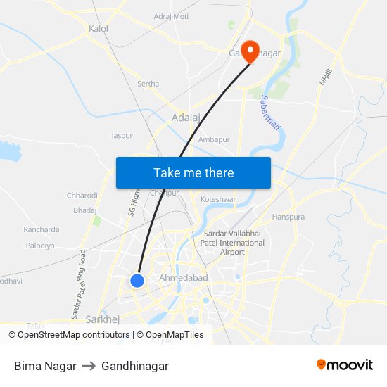 Bima Nagar to Gandhinagar map