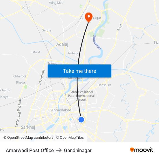 Amarwadi Post Office to Gandhinagar map