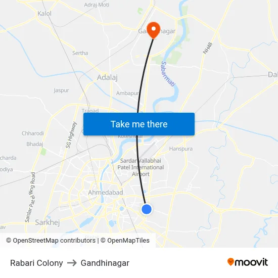 Rabari Colony to Gandhinagar map