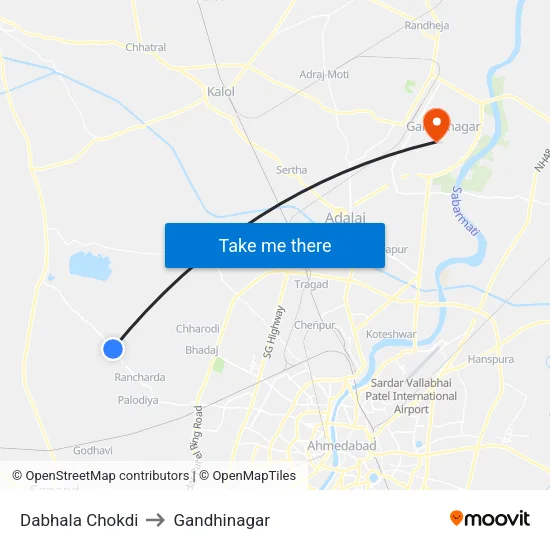 Dabhala Chokdi to Gandhinagar map