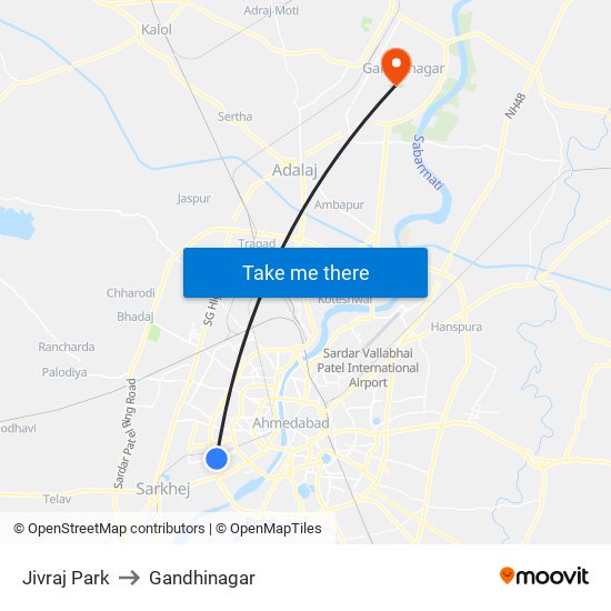 Jivraj Park to Gandhinagar map