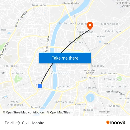 Paldi to Civil Hospital map