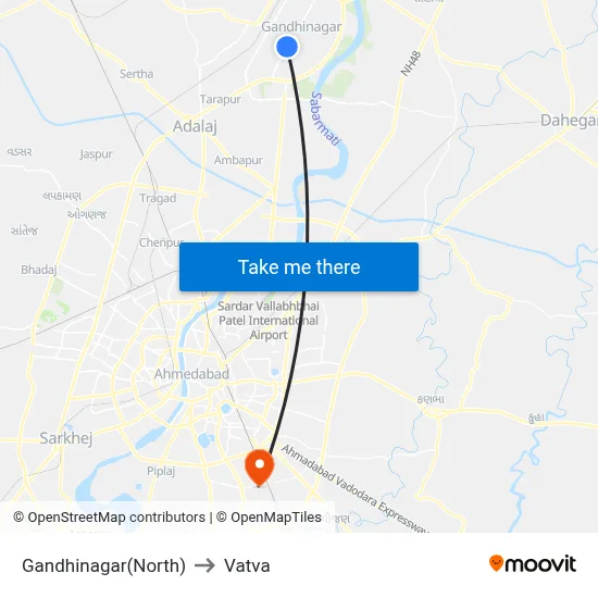 Gandhinagar(North) to Vatva map