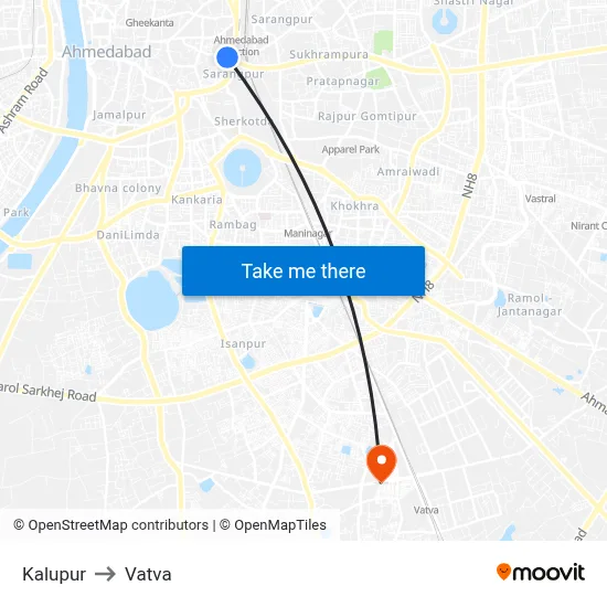 Kalupur to Vatva map