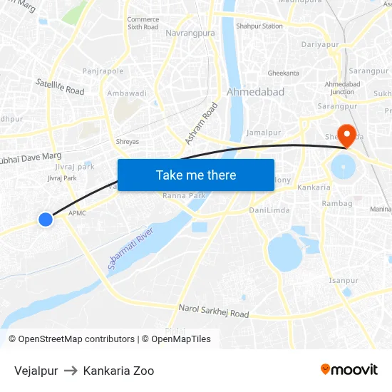 Vejalpur to Kankaria Zoo map
