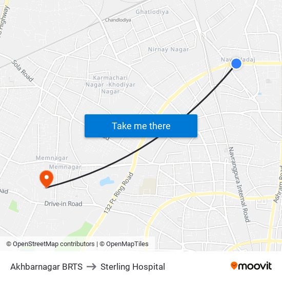 Akhbarnagar BRTS to Sterling Hospital map