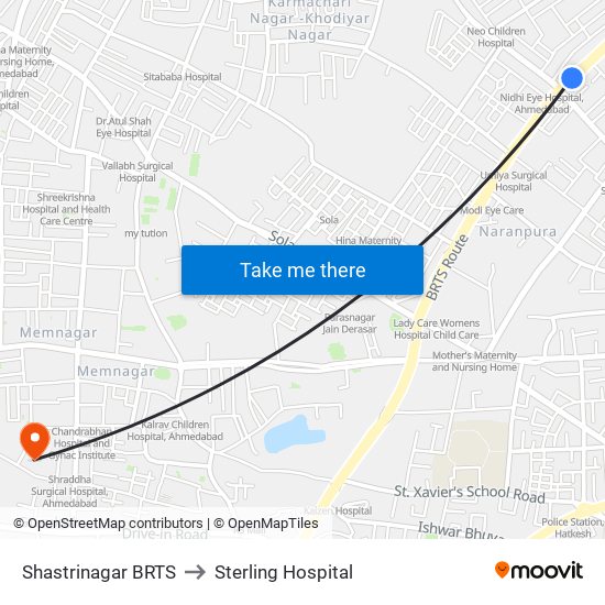 Shastrinagar BRTS to Sterling Hospital map