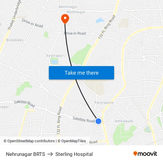 Nehrunagar BRTS to Sterling Hospital map