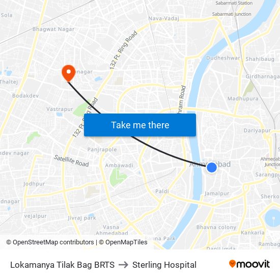 Lokamanya Tilak Bag BRTS to Sterling Hospital map