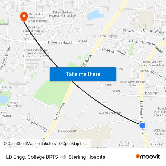 LD Engg. College BRTS to Sterling Hospital map