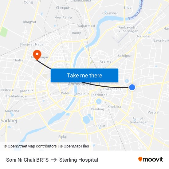 Soni Ni Chali BRTS to Sterling Hospital map