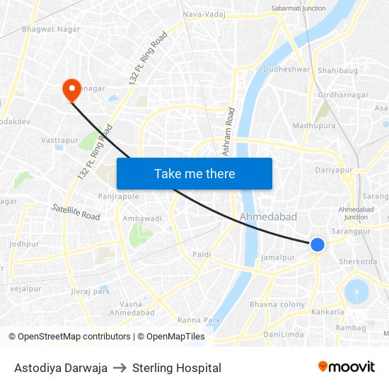 Astodiya Darwaja to Sterling Hospital map