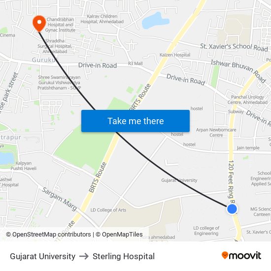 Gujarat University to Sterling Hospital map