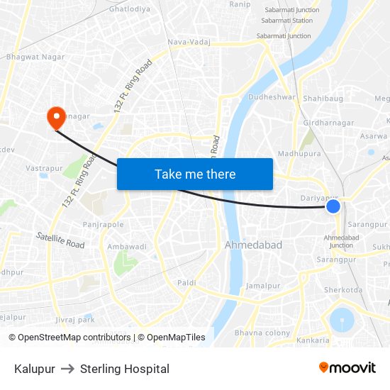 Kalupur to Sterling Hospital map