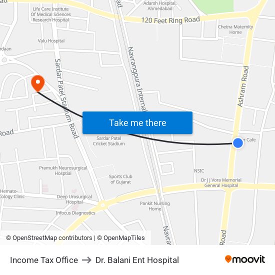 Income Tax Office to Dr. Balani Ent Hospital map