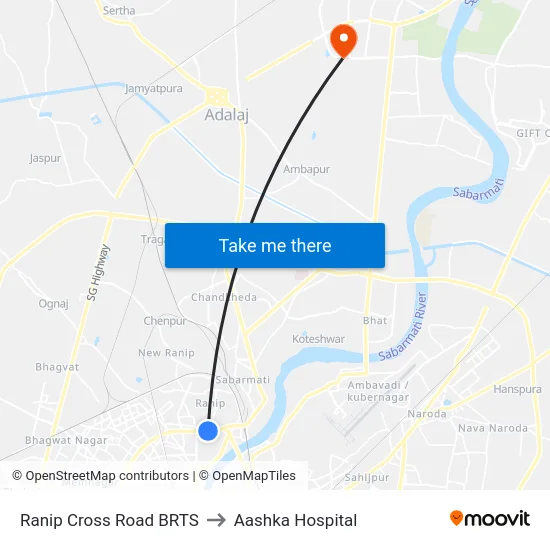 Ranip Cross Road BRTS to Aashka Hospital map