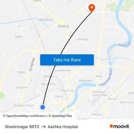 Shastrinagar BRTS to Aashka Hospital map