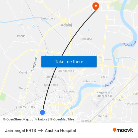 Jaimangal BRTS to Aashka Hospital map