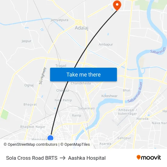 Sola Cross Road BRTS to Aashka Hospital map