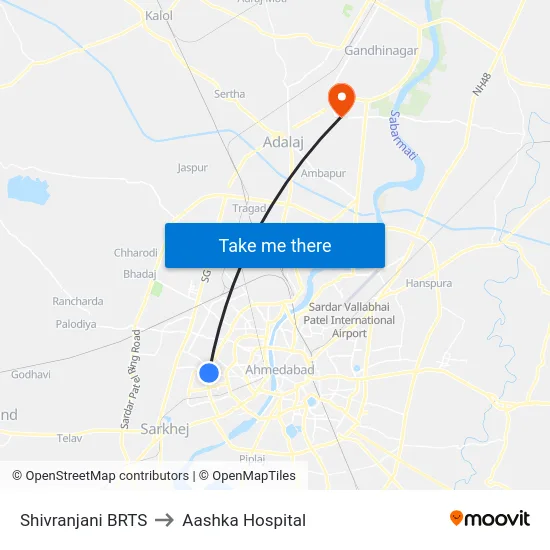Shivranjani BRTS to Aashka Hospital map