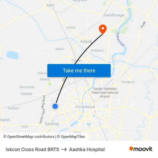 Iskcon Cross Road BRTS to Aashka Hospital map