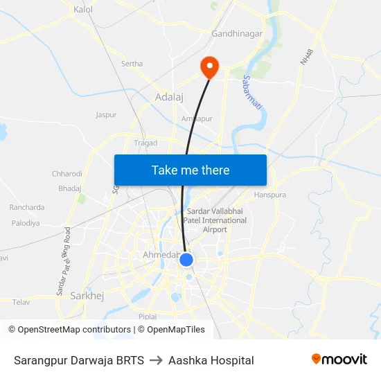 Sarangpur Darwaja BRTS to Aashka Hospital map