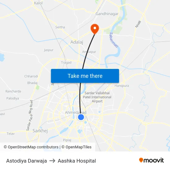 Astodiya Darwaja to Aashka Hospital map