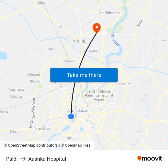 Paldi to Aashka Hospital map