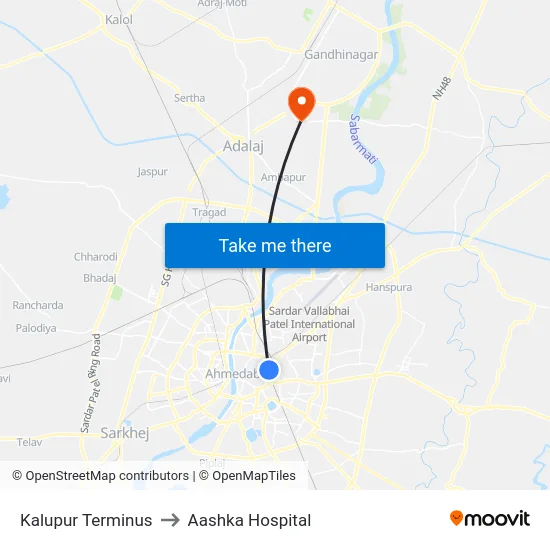 Kalupur Terminus to Aashka Hospital map
