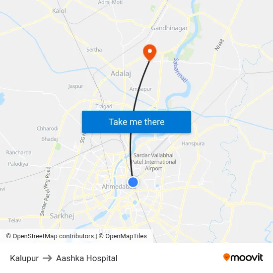 Kalupur to Aashka Hospital map