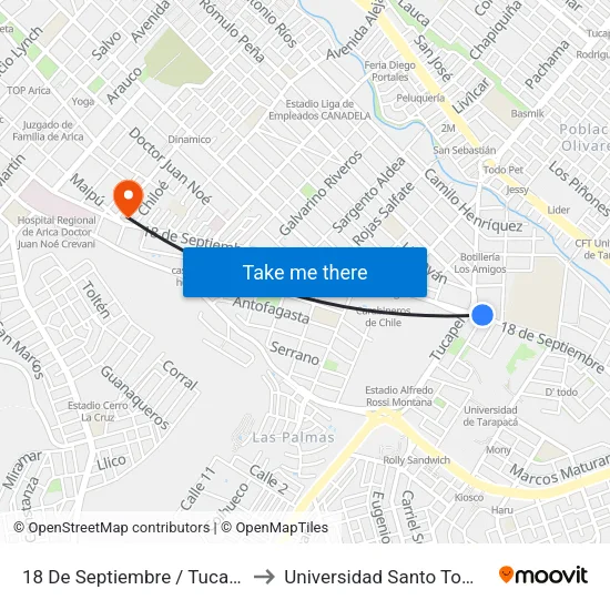 18 De Septiembre / Tucapel to Universidad Santo Tomás map