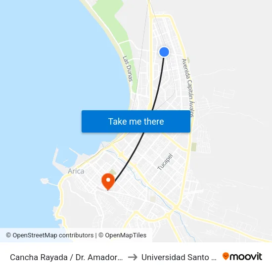 Cancha Rayada / Dr. Amador Neghme to Universidad Santo Tomás map