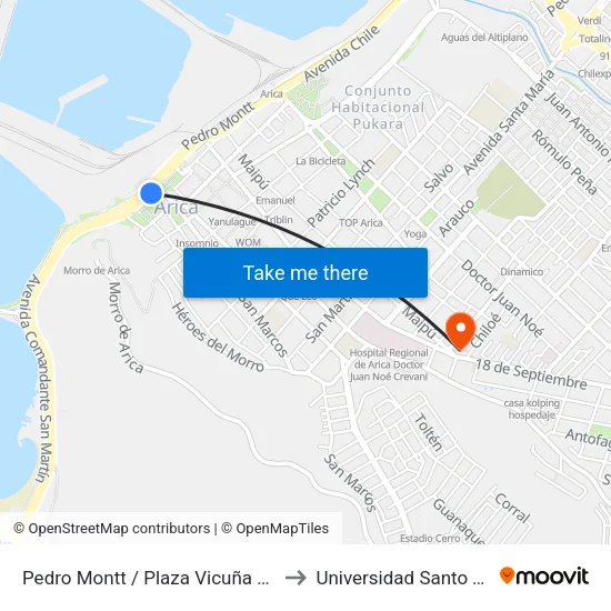 Pedro Montt / Plaza Vicuña Mackena to Universidad Santo Tomás map
