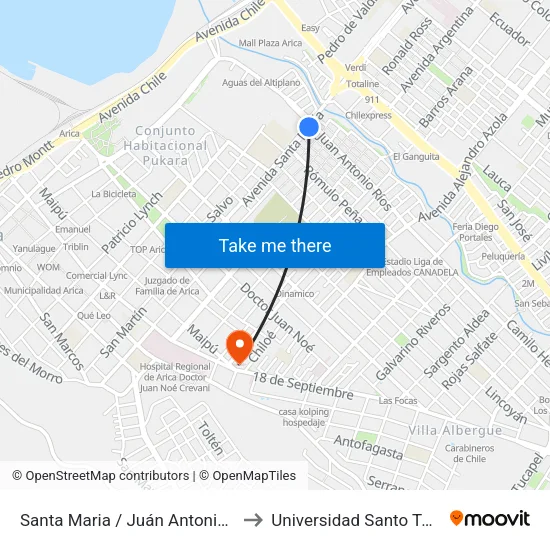 Santa Maria / Juán Antonio Ríos to Universidad Santo Tomás map