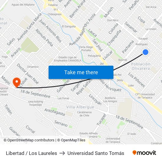 Libertad / Los Laureles to Universidad Santo Tomás map