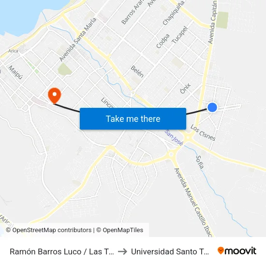 Ramón Barros Luco / Las Torres to Universidad Santo Tomás map