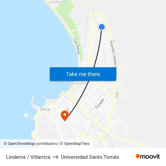Linderos / Villarrica to Universidad Santo Tomás map