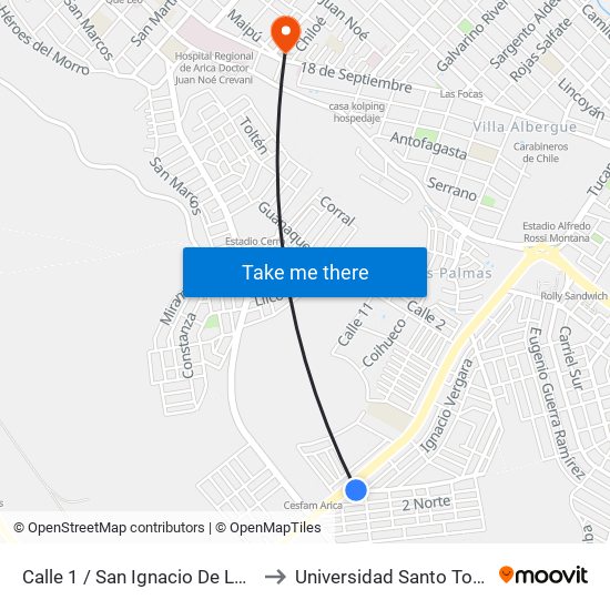 Calle 1 / San Ignacio De Loyola to Universidad Santo Tomás map