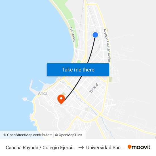 Cancha Rayada / Colegio Ejército De Salvación to Universidad Santo Tomás map