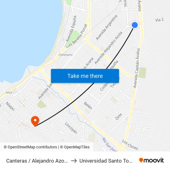 Canteras / Alejandro Azolas to Universidad Santo Tomás map