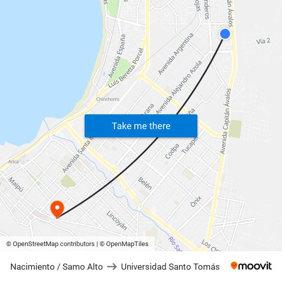 Nacimiento / Samo Alto to Universidad Santo Tomás map