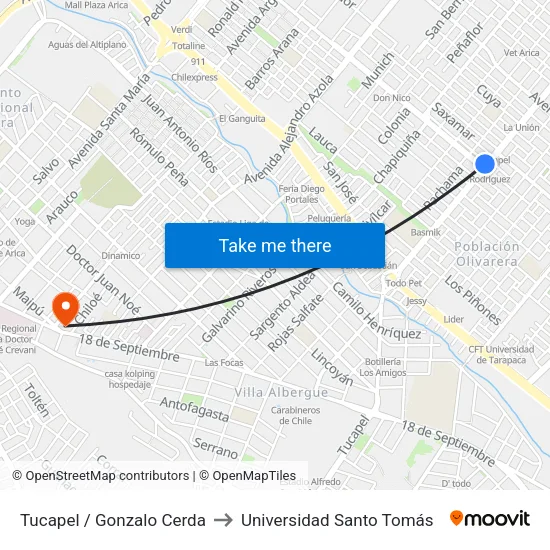 Tucapel / Gonzalo Cerda to Universidad Santo Tomás map