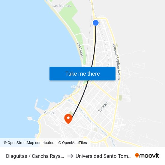 Diaguitas / Cancha Rayada to Universidad Santo Tomás map