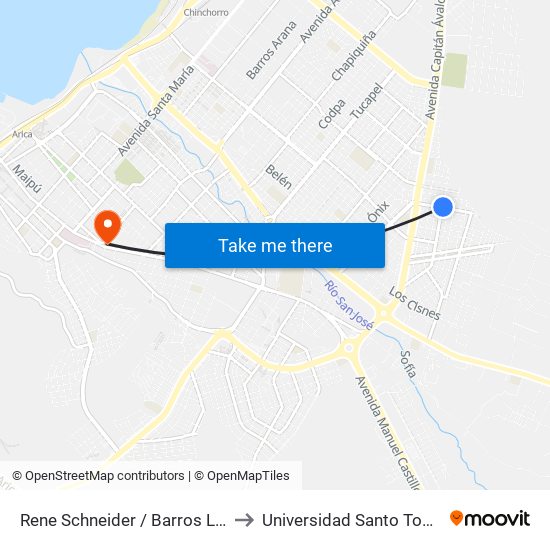 Rene Schneider / Barros Luco to Universidad Santo Tomás map