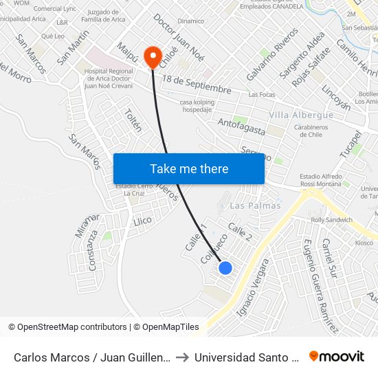 Carlos Marcos / Juan Guillen Canepa to Universidad Santo Tomás map