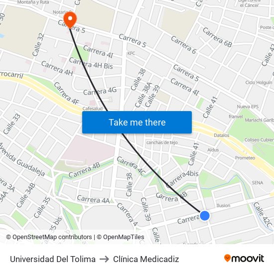 Universidad Del Tolima to Clínica Medicadiz map