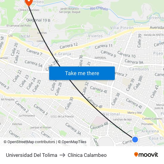 Universidad Del Tolima to Clínica Calambeo map