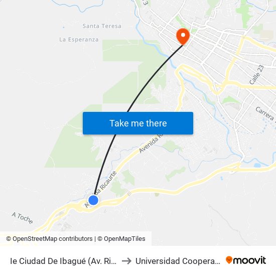 Ie Ciudad De Ibagué (Av. Ricaurte X Cra. 34 Sur) to Universidad Cooperativa De Colombia map