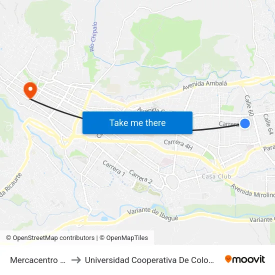 Mercacentro #4 to Universidad Cooperativa De Colombia map